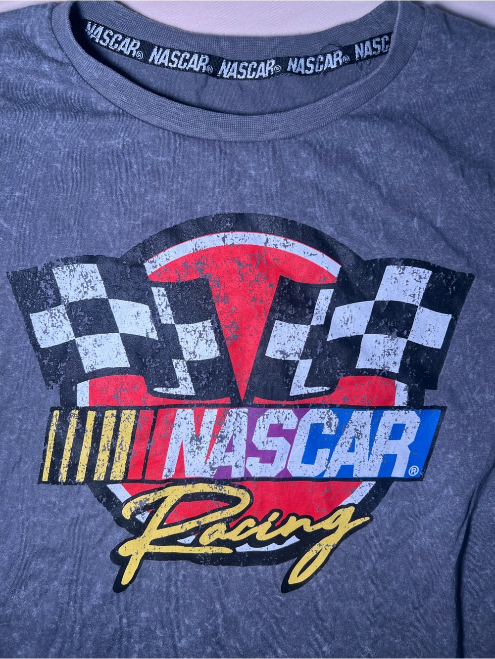 Nascar Gray Vintage Racing Logo Tee with Multicolor Graphic - Picture 2 of 2